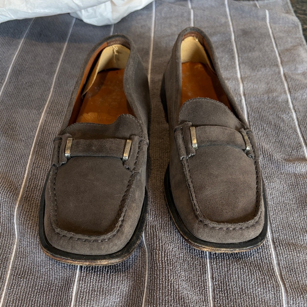 Tod's Brown Suede Loafers with Metal Bit